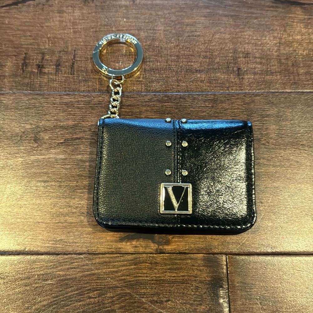 Victoria’s Secret keychain black wallet bifold card and ID holder snap close